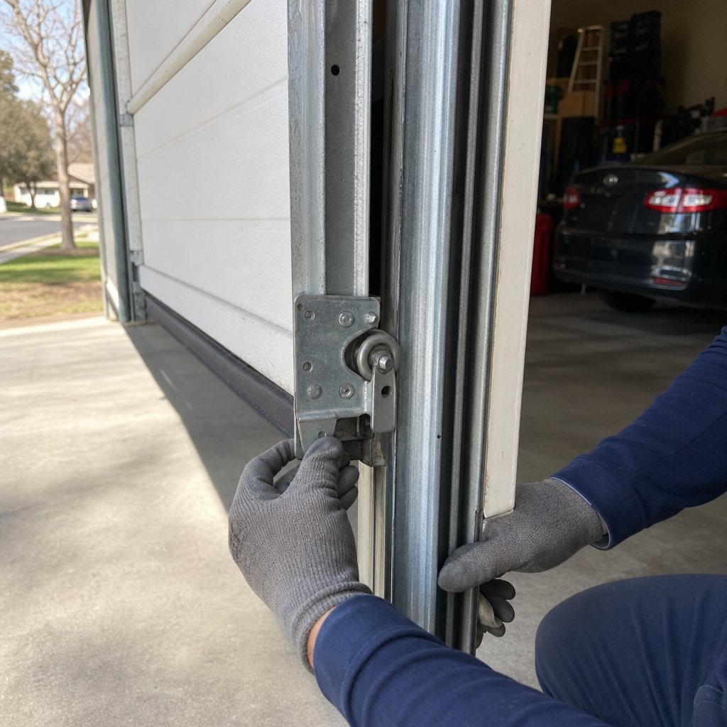 Garage door roller adjustment for garage door parts service